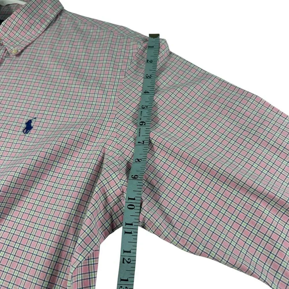 Ralph Lauren Pink Plaid Long Sleeve Button Down Collared Dress Shirt Cotton Sz L